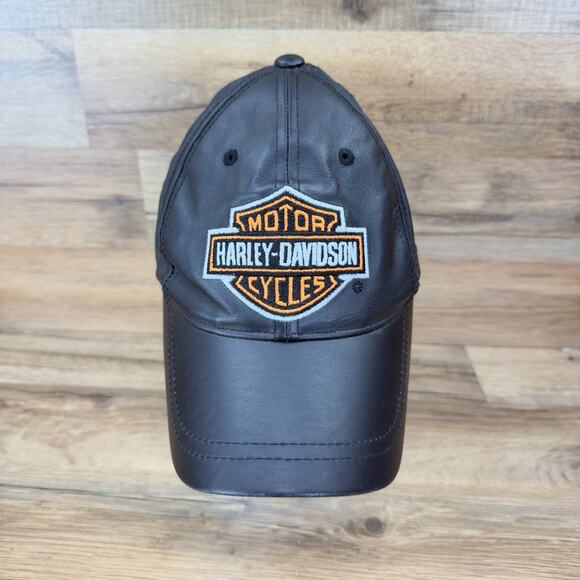 Harley Davidson Hat Adjustable Black Leather Classic Logo - Picture 1 of 5